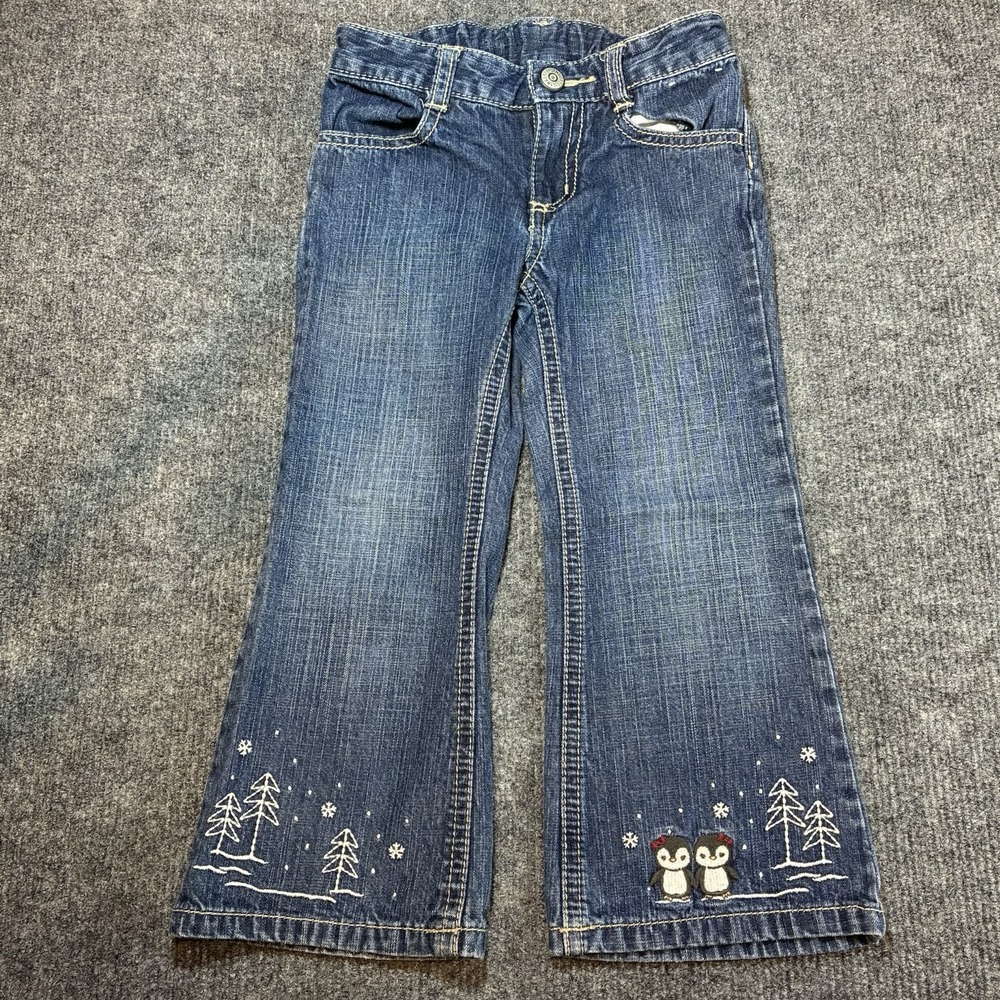 Gymboree Penguin Chalet Embroidered Blue Jeans Girls 3T Adjustable Waist Winter